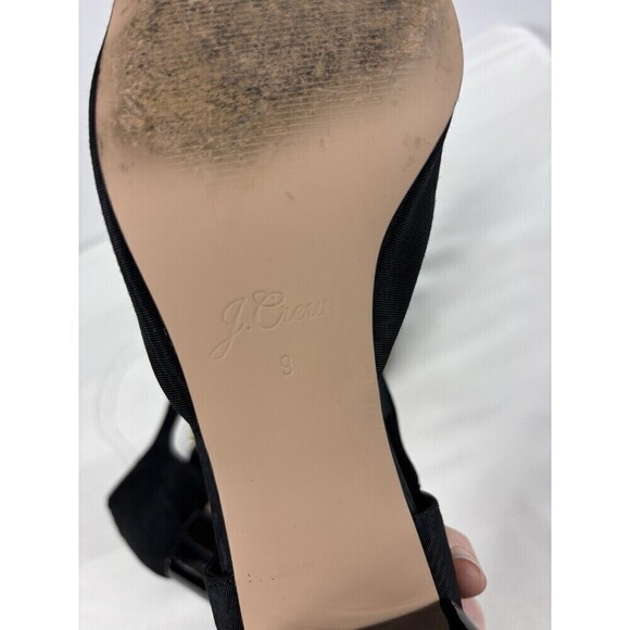 J Crew Millie Ankle Strap Heels Black Leather Moire 9 Block Heel - Picture 7 of 12